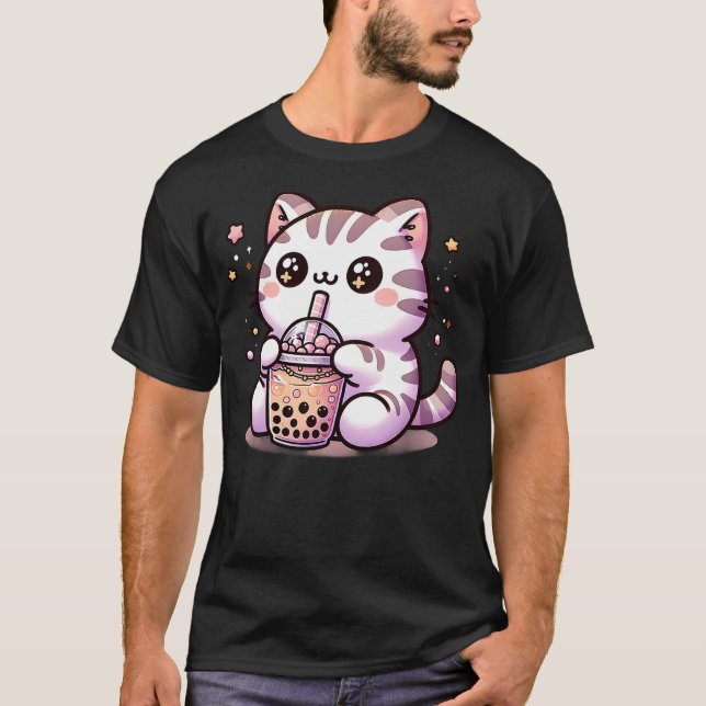 T-shirt Kawaii Cat Bubble Tea Boba Tea Anime Neko (Devant)