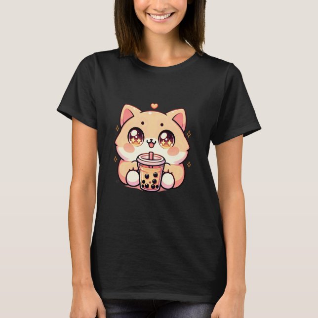T-shirt Kawaii Cat Bubble Tea Boba Tea Anime Neko 1 (Devant)