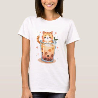 T-shirt Kawaii Cat Bubble Tea Pastel