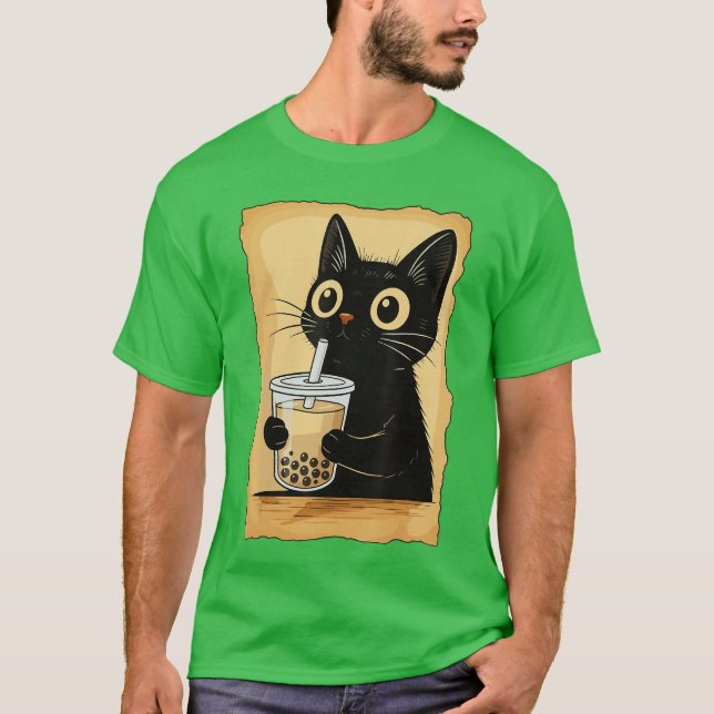 T-shirt Kawaii Cat Driking Bubbleea Cute Anime Kitty Slice (Devant)