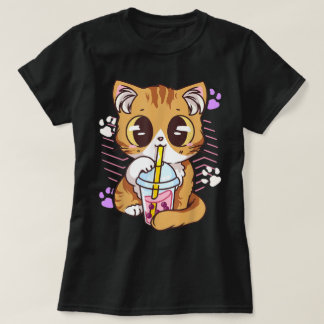 T-shirt Kawaii Cat Drinking Boba Tea