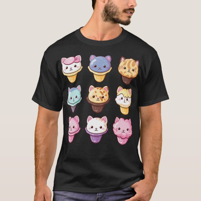 T-shirt Kawaii Cat Ice Cream Sweets Food Lover (2) (Devant)
