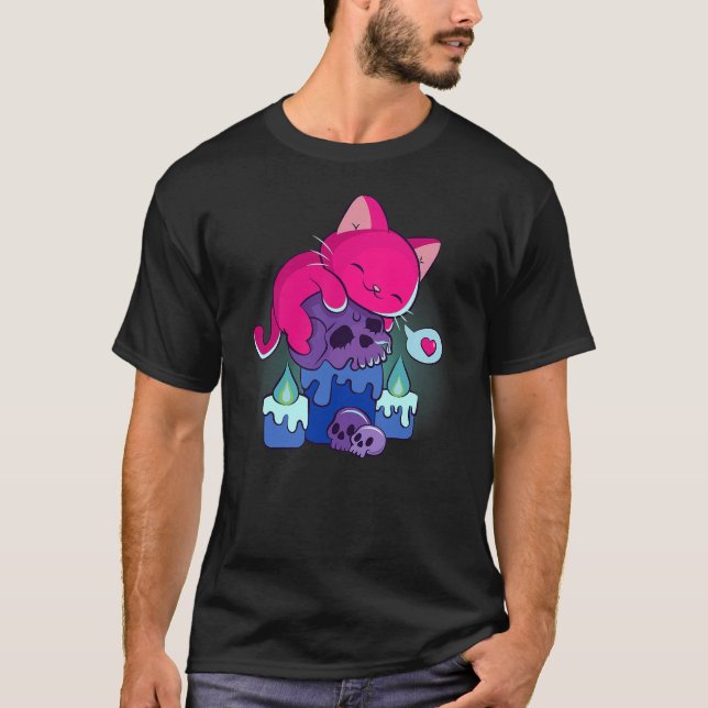 T-shirt Kawaii Cat on Skulls Cute Bisexual Aesthetic Subtl (Devant)