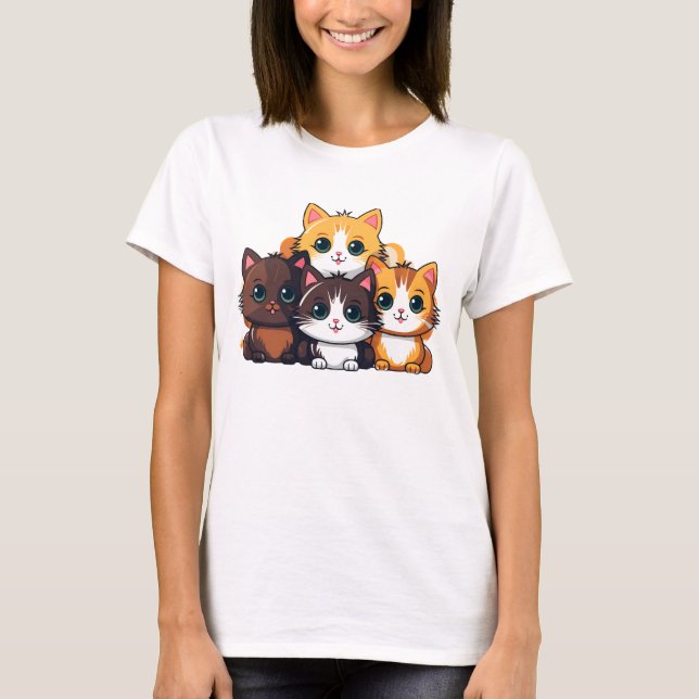 T-shirt Kawaii Cat Pack – Cute Cartoon Cats Women’s T-Shir (Devant)