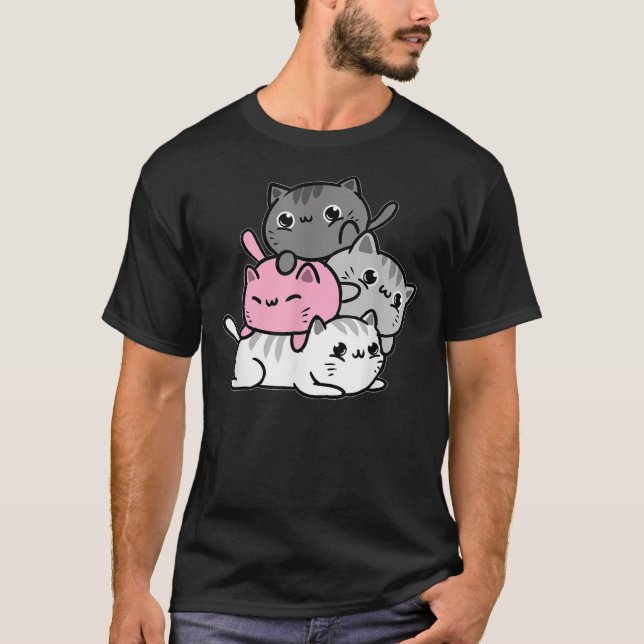 T-shirt Kawaii Cat Pile Demigirl Pride (Devant)