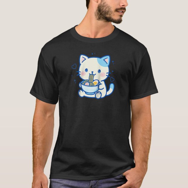 T-shirt Kawaii Cat Ramen Japanese Cute Aesthetic Anime Gir (Devant)