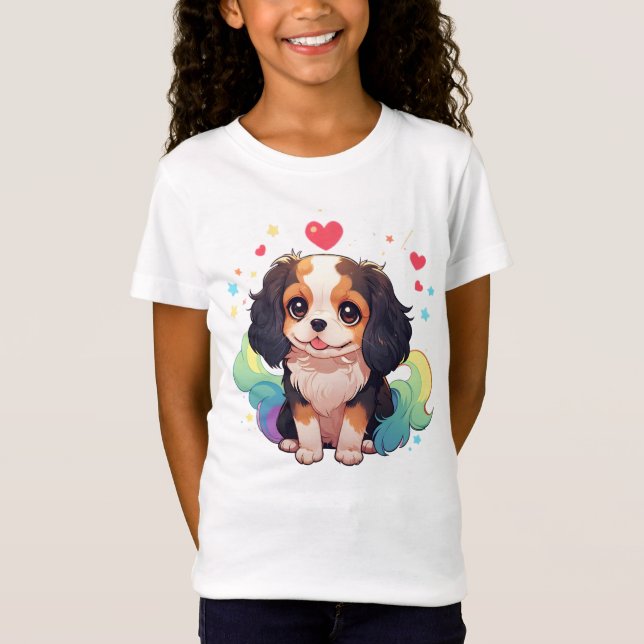 T-Shirt Kawaii Cavalier King Charles Pastel Rainbow Tail (Devant)