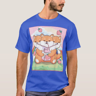 T-shirt Kawaii Cerberus 3 Chien En Tête Shiba Inu fraise