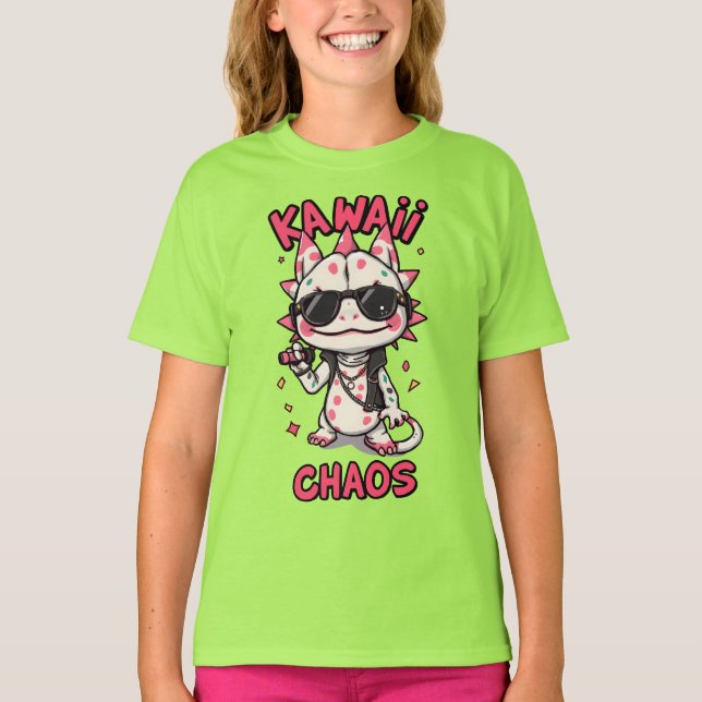 T-shirt Kawaii Chaos Cool Axolotl Sunglasses LeatherJacket (Devant)
