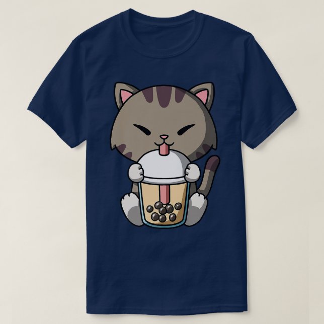 T-shirt Kawaii Chat Boba Milk Thé Buble Thé Anime Premium (Design devant)