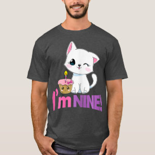 T-shirt Kawaii Chat et gâteau Cadeau Anniversaire 9 ans