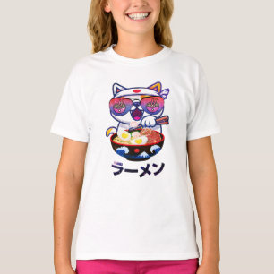 T-shirt Kawaii Chat Manger Des nouilles Ramen