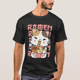 T-shirt Kawaii Chat Manger Ramen Noodles Kawaii Anime Chat