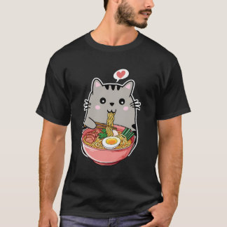 T-shirt Kawaii Chat Manger Ramen Noodles Kawaii Anime Chat