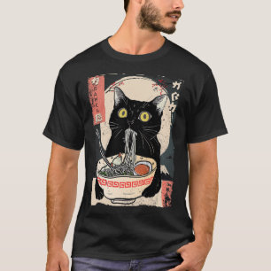 T-shirt Kawaii Chat Manger Ramen nouilles Amusant Anime Ca