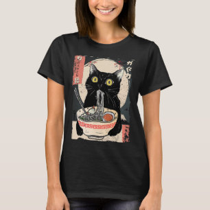 T-shirt Kawaii Chat Manger Ramen nouilles Amusant Anime Ca