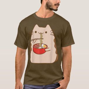 T-shirt Kawaii Chat Manger Ramen nouilles mignonnes Anime 