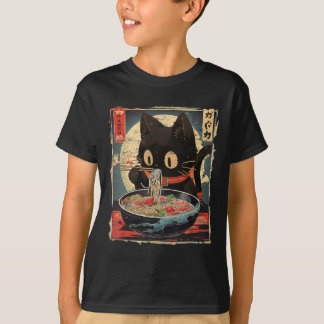 T-shirt Kawaii Chat Manger Ramen nouilles Vintage Japonais