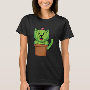 T-Shirt Kawaii Chat Mignon Cactus Plante Animal de