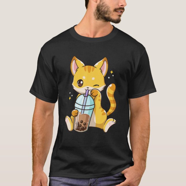 T-shirt Kawaii Chat Neko Kitty Boba Cute Buble Lait Thé Lo (Devant)