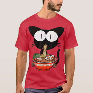 T-shirt Kawaii Chat noir Ramen Bowl Anime nouilles japonai