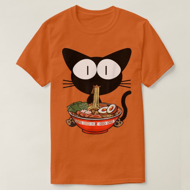 T-shirt Kawaii Chat noir Ramen Bowl Anime nouilles japonai (Design devant)