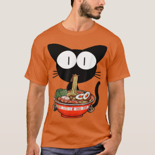 T-shirt Kawaii Chat noir Ramen Bowl Anime nouilles japonai