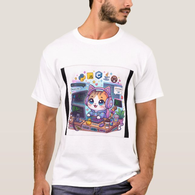 T-Shirt Kawaii Chat Programmeur | Chat de Codage M (Devant)