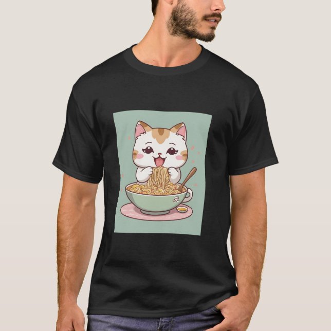 T-shirt Kawaii Chat Ramen Cute Chibi Design japonais Stuff (Devant)