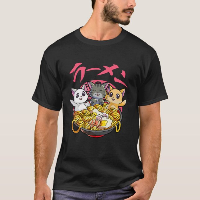 T-shirt Kawaii Chat Ramen Neko Noodle japonais Anime Chat  (Devant)
