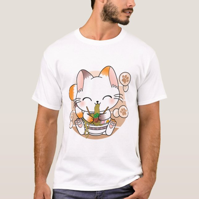 T-shirt Kawaii Chat Ramen nouilles Otaku Anime japonais Ne (Devant)