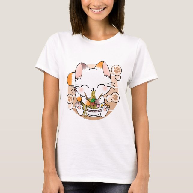 T-shirt Kawaii Chat Ramen nouilles Otaku Anime japonais Ne (Devant)