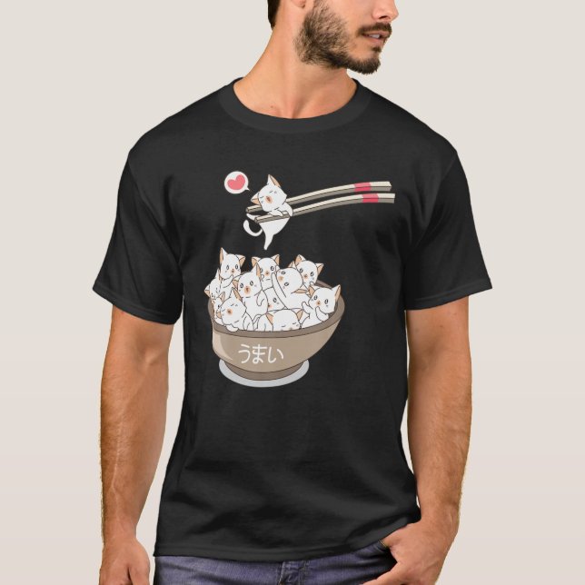 T-shirt Kawaii Chats Animaux Ramen Noodles Japonais Sushi  (Devant)