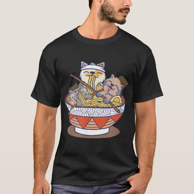 T-shirt Kawaii Chats Anime Japonais Ramen nouilles (Devant)