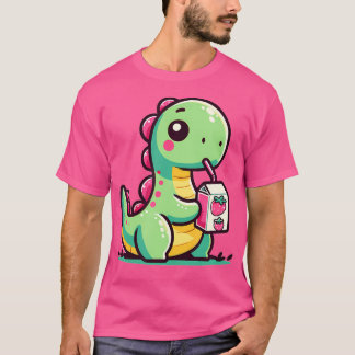 T-shirt Kawaii Chibi Brachiosaurus Dinosaure Paille à boir