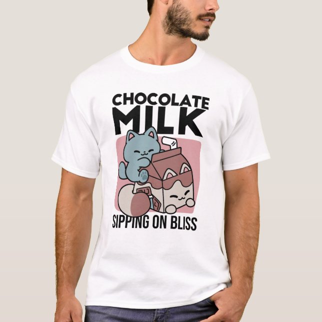 T-shirt Kawaii Chocolate Milk Cat – Cozy Drink & Cuteness  (Devant)