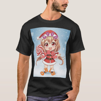 T-shirt Kawaii Christmas Chibi Anime Girl in Santa Suit wi