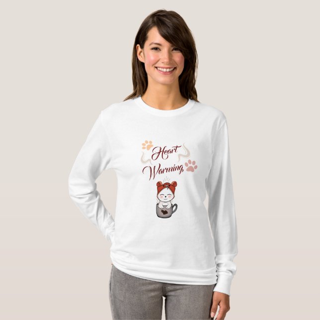 T-shirt kawaii Coeur réchauffer amour pour les chats (Devant entier)