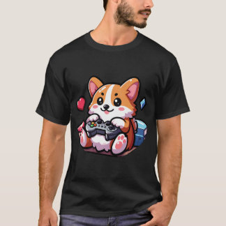 T-shirt Kawaii Corgi Joueur Amour Jeux Vidéo
