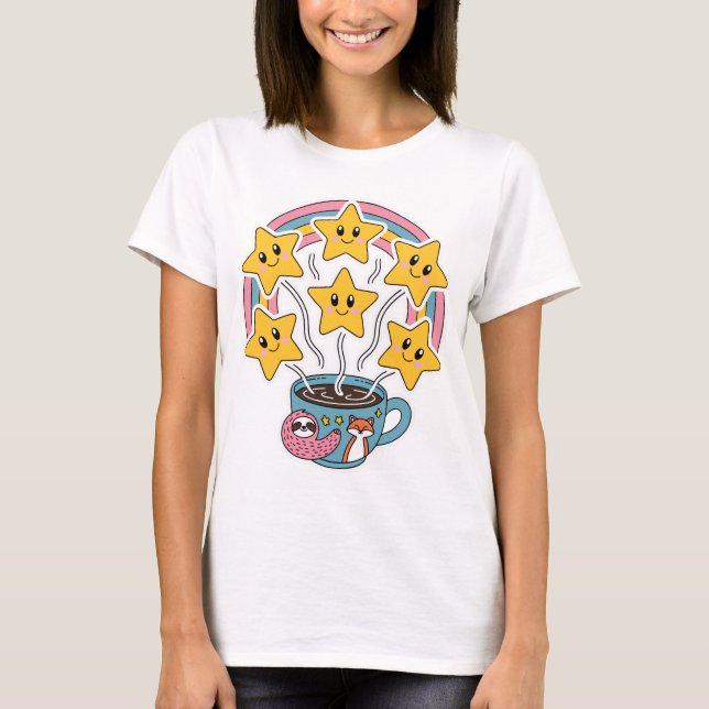 T-shirt Kawaii - Coupe Arc-en-ciel mignonne avec é (Devant)
