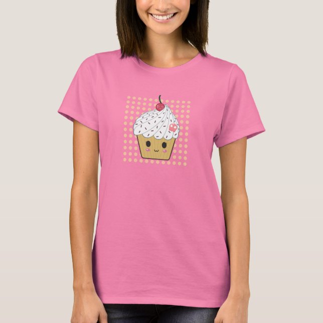 T-shirt Kawaii Cupcake en Pois (Devant)