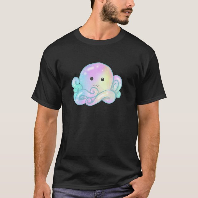 T-shirt Kawaii Cute Aesthetic Happy Pastel Galaxy Octopus (Devant)