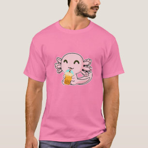 T-shirt Kawaii Cute Anime Axolotl Boba Tea Bua Milk Tea