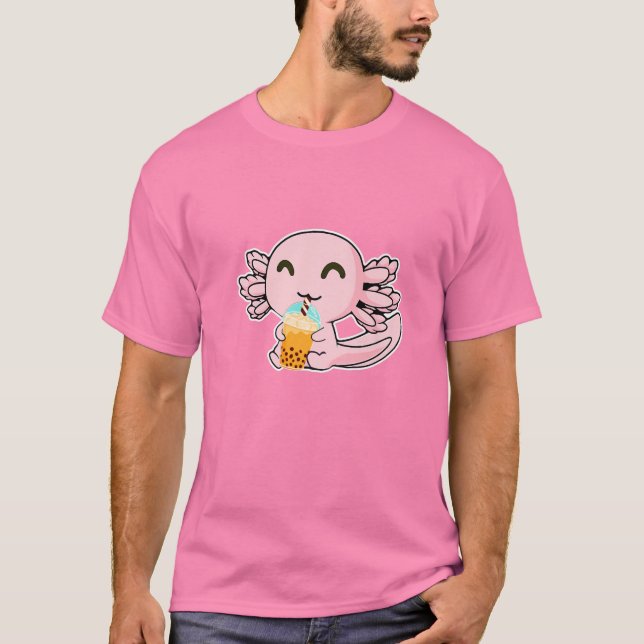 T-shirt Kawaii Cute Anime Axolotl Boba Tea Bua Milk Tea (Devant)