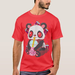 T-shirt Kawaii Cute Anime Panda Boba Buble Tea Otaku Homme