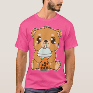 T-shirt Kawaii Cute Boba Grizzly Bear Thai Ice Buble Pear