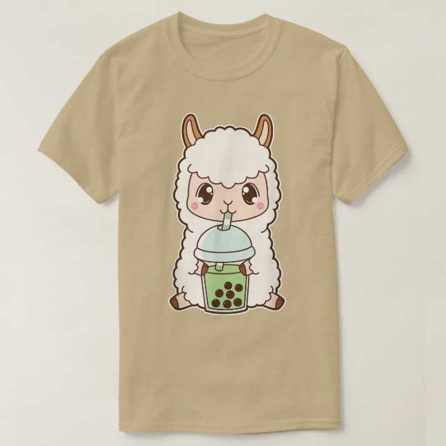 T-shirt Kawaii Cute Boba Llama Alpaca Matcha bulle verte (Design devant)