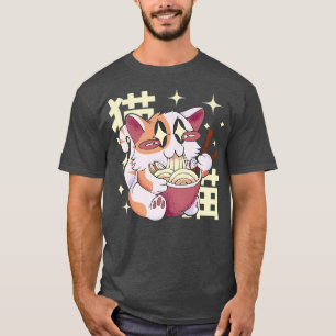 T-shirt Kawaii Cute Chat Kitten Manger Ramen nouilles Japo