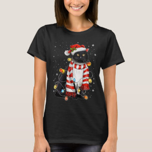T-shirt Kawaii Cute Chat Noir Père Noël Tangé Dans La Lig
