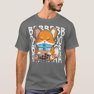 T-shirt kawaii cute fox drinking boba tea bubble tea for a